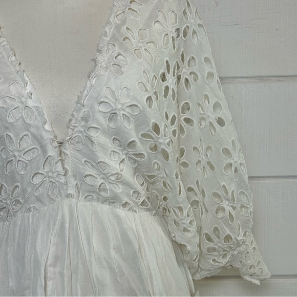 NWT Free People Bella Note Eyelet Mini Dress White Sz Small Retails $128 - Picture 6 of 15